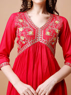 Alia Cut Embroidered Kurta With Pant & Dupatta, Multicolor - Hiral Fashion | Grocsy