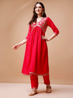 Alia Cut Embroidered Kurta With Pant & Dupatta, Multicolor - Hiral Fashion | Grocsy