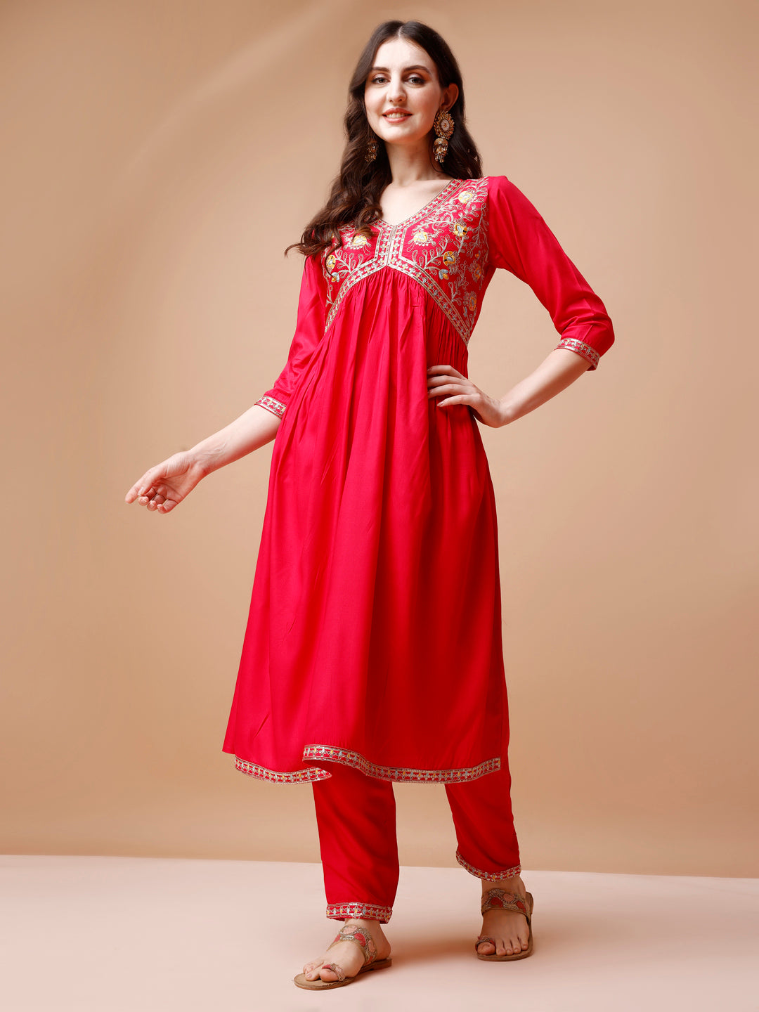 Alia Cut Embroidered Kurta With Pant & Dupatta, Multicolor - Hiral Fashion | Grocsy