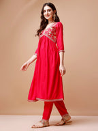 Alia Cut Embroidered Kurta With Pant & Dupatta, Multicolor - Hiral Fashion | Grocsy