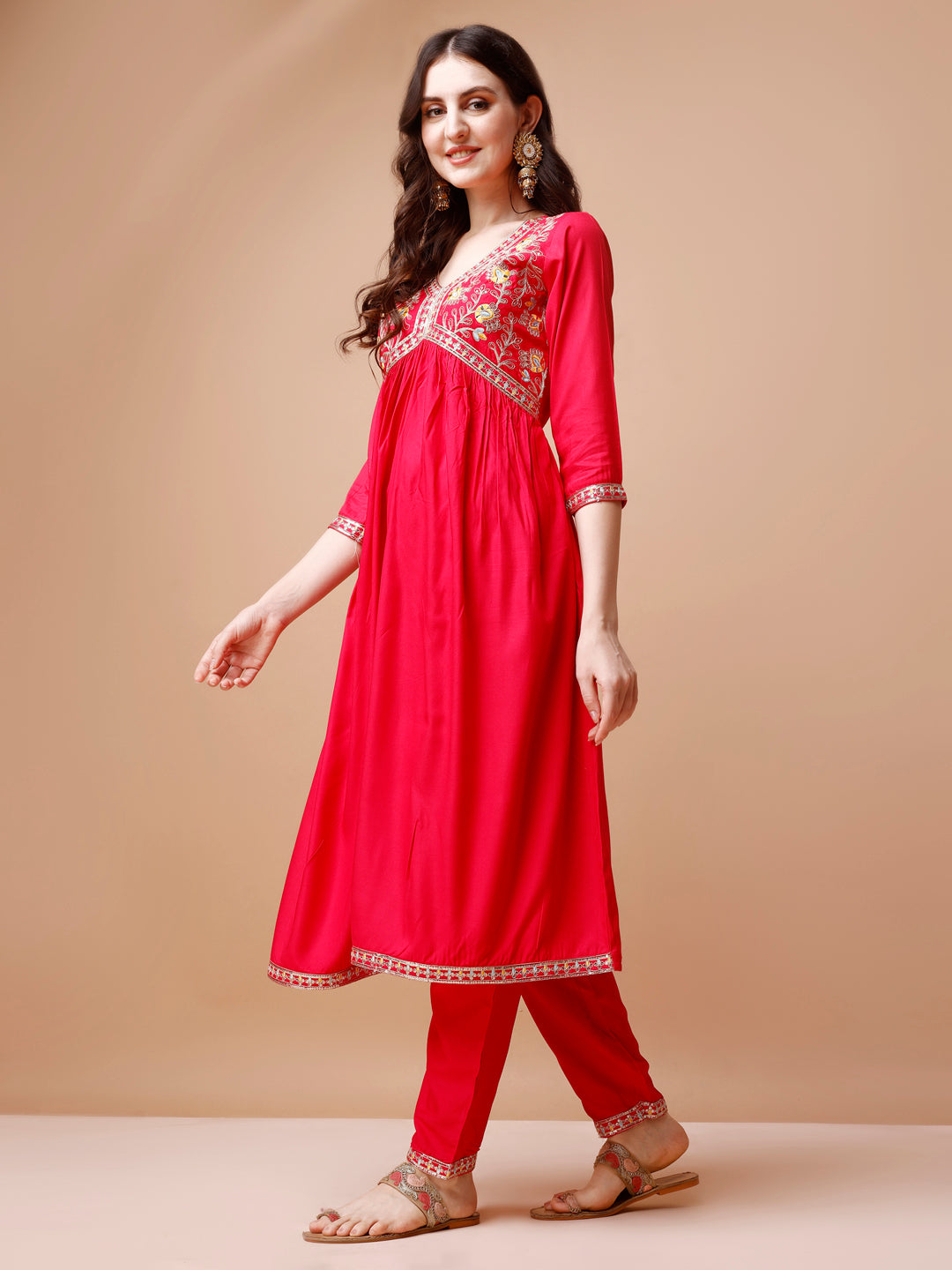 Alia Cut Embroidered Kurta With Pant & Dupatta, Multicolor - Hiral Fashion | Grocsy