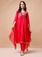 Alia Cut Embroidered Kurta With Pant & Dupatta, Multicolor - Hiral Fashion | Grocsy