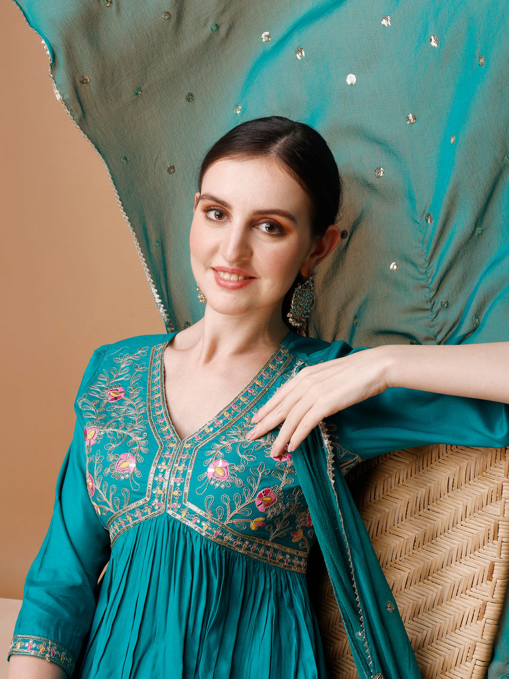 Alia Cut Embroidered Kurta With Pant & Dupatta, Multicolor - Hiral Fashion | Grocsy