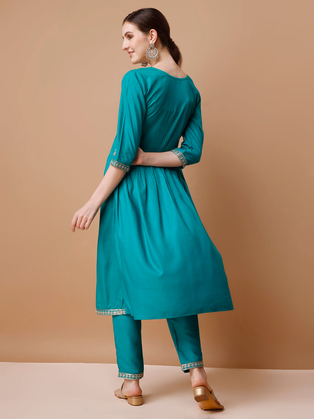 Alia Cut Embroidered Kurta With Pant & Dupatta, Multicolor - Hiral Fashion | Grocsy