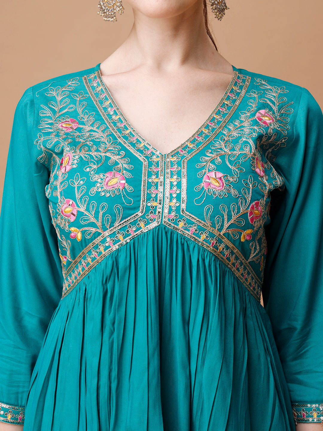 Alia Cut Embroidered Kurta With Pant & Dupatta, Multicolor - Hiral Fashion | Grocsy