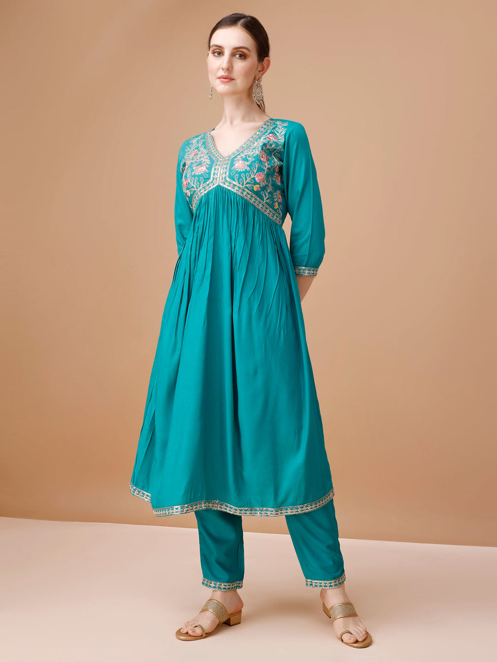 Alia Cut Embroidered Kurta With Pant & Dupatta, Multicolor - Hiral Fashion | Grocsy