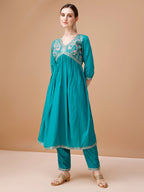 Alia Cut Embroidered Kurta With Pant & Dupatta, Multicolor - Hiral Fashion | Grocsy
