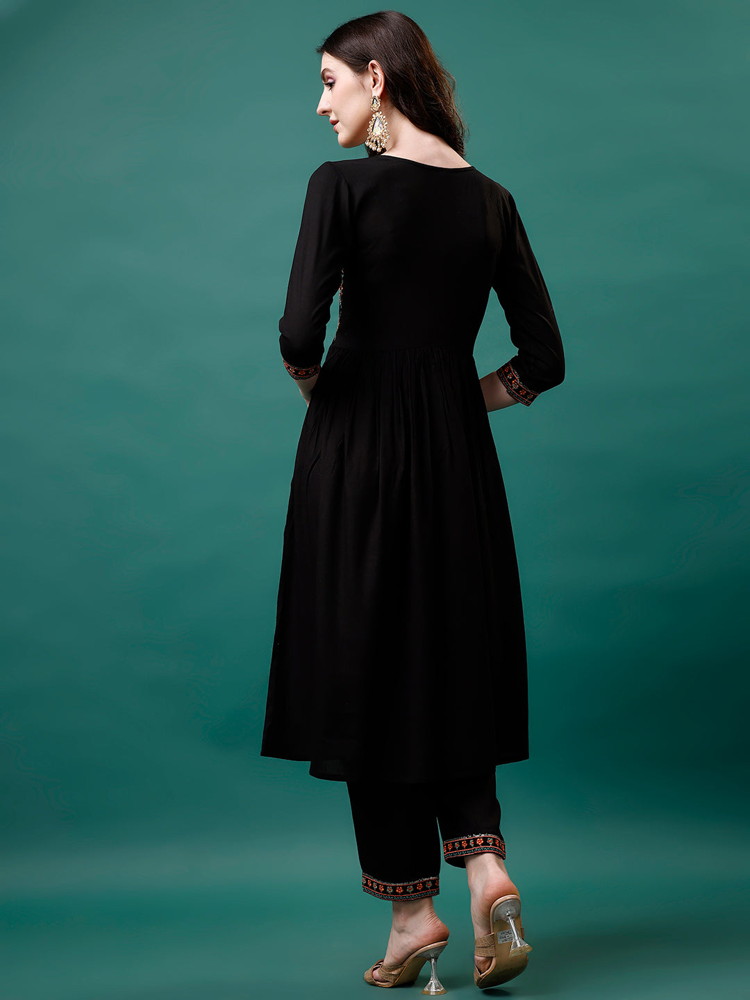 Alia Cut Embroidered Kurta With Pant & Printed Dupatta, Multicolor - Hiral Fashion | Grocsy