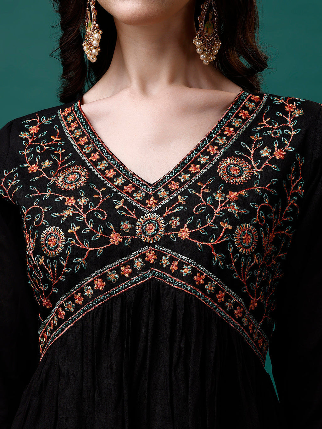 Alia Cut Embroidered Kurta With Pant & Printed Dupatta, Multicolor - Hiral Fashion | Grocsy
