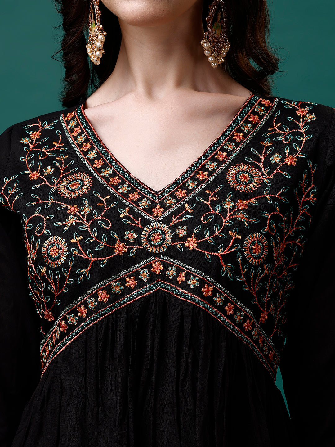 Alia Cut Embroidered Kurta With Pant & Printed Dupatta, Multicolor - Hiral Fashion | Grocsy