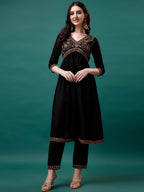 Alia Cut Embroidered Kurta With Pant & Printed Dupatta, Multicolor - Hiral Fashion | Grocsy