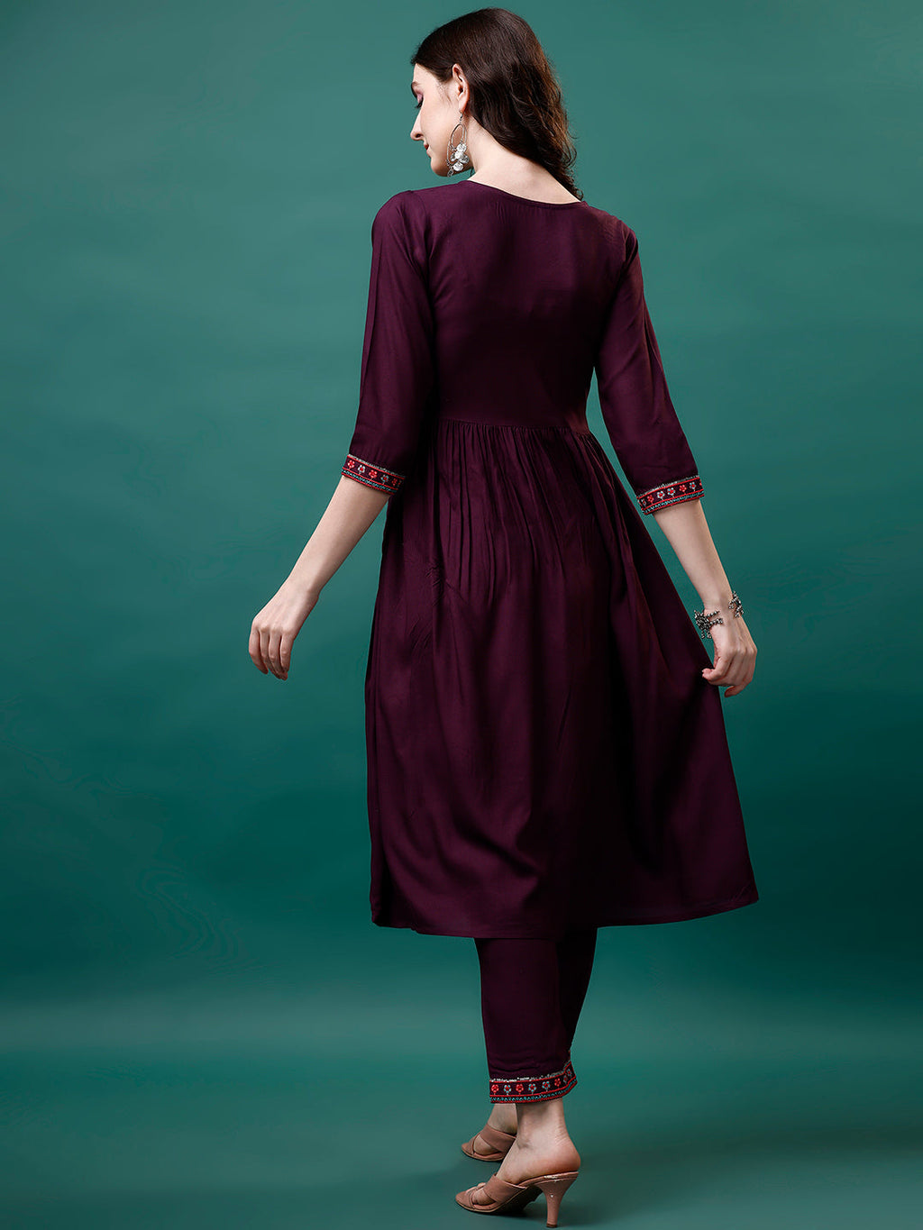 Alia Cut Embroidered Kurta With Pant & Printed Dupatta, Multicolor - Hiral Fashion | Grocsy