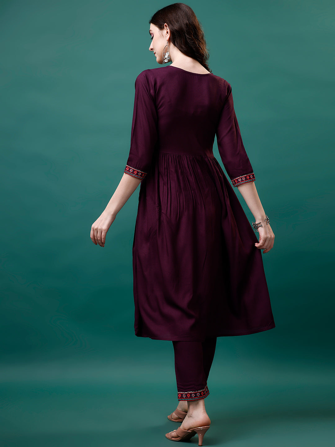 Alia Cut Embroidered Kurta With Pant & Printed Dupatta, Multicolor - Hiral Fashion | Grocsy