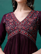 Alia Cut Embroidered Kurta With Pant & Printed Dupatta, Multicolor - Hiral Fashion | Grocsy