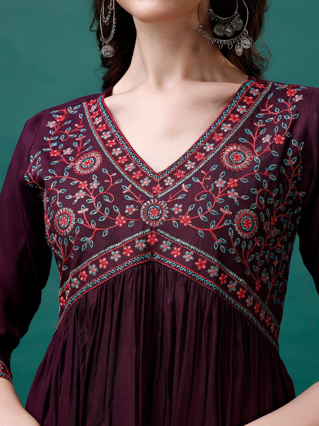 Alia Cut Embroidered Kurta With Pant & Printed Dupatta, Multicolor - Hiral Fashion | Grocsy