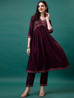 Alia Cut Embroidered Kurta With Pant & Printed Dupatta, Multicolor - Hiral Fashion | Grocsy