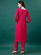 Embroidered Kurta With Pant & Embroidered Organza Dupatta, Multicolor - Hiral Fashion | Grocsy