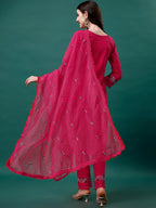 Embroidered Kurta With Pant & Embroidered Organza Dupatta, Multicolor - Hiral Fashion | Grocsy