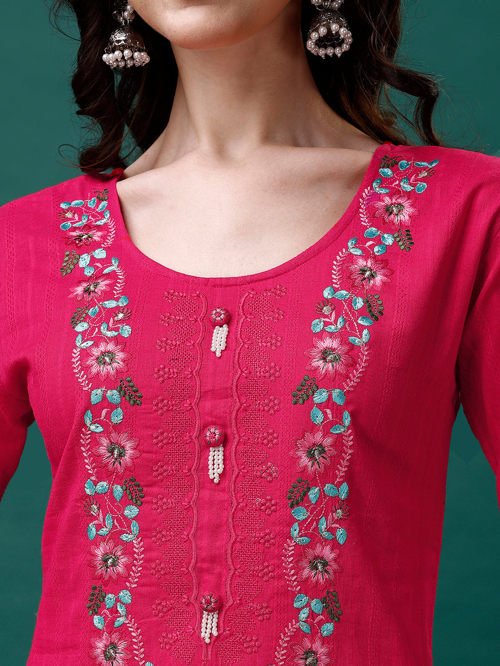 Embroidered Kurta With Pant & Embroidered Organza Dupatta, Multicolor - Hiral Fashion | Grocsy