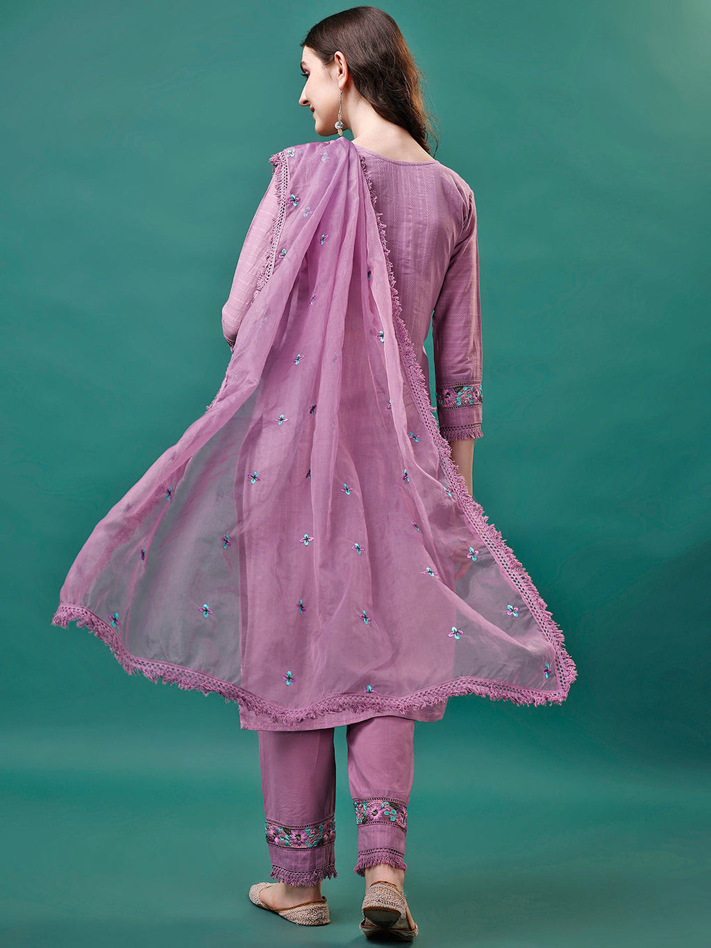 Embroidered Kurta With Pant & Embroidered Organza Dupatta, Multicolor - Hiral Fashion | Grocsy