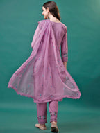 Embroidered Kurta With Pant & Embroidered Organza Dupatta, Multicolor - Hiral Fashion | Grocsy