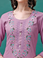 Embroidered Kurta With Pant & Embroidered Organza Dupatta, Multicolor - Hiral Fashion | Grocsy