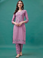 Embroidered Kurta With Pant & Embroidered Organza Dupatta, Multicolor - Hiral Fashion | Grocsy