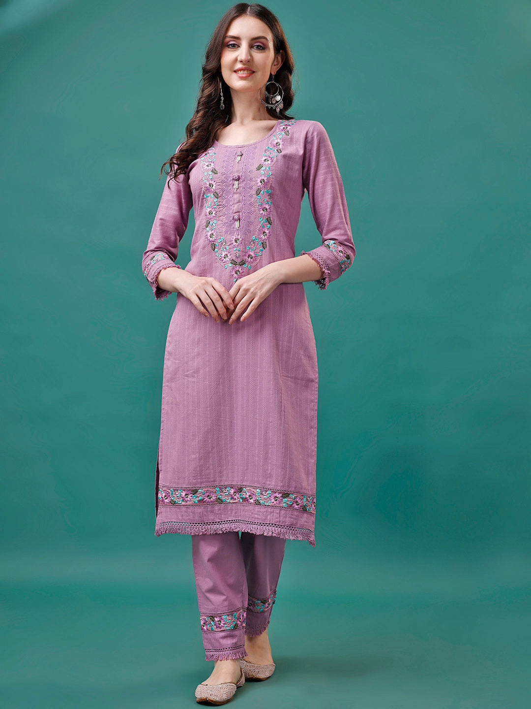 Embroidered Kurta With Pant & Embroidered Organza Dupatta, Multicolor - Hiral Fashion | Grocsy