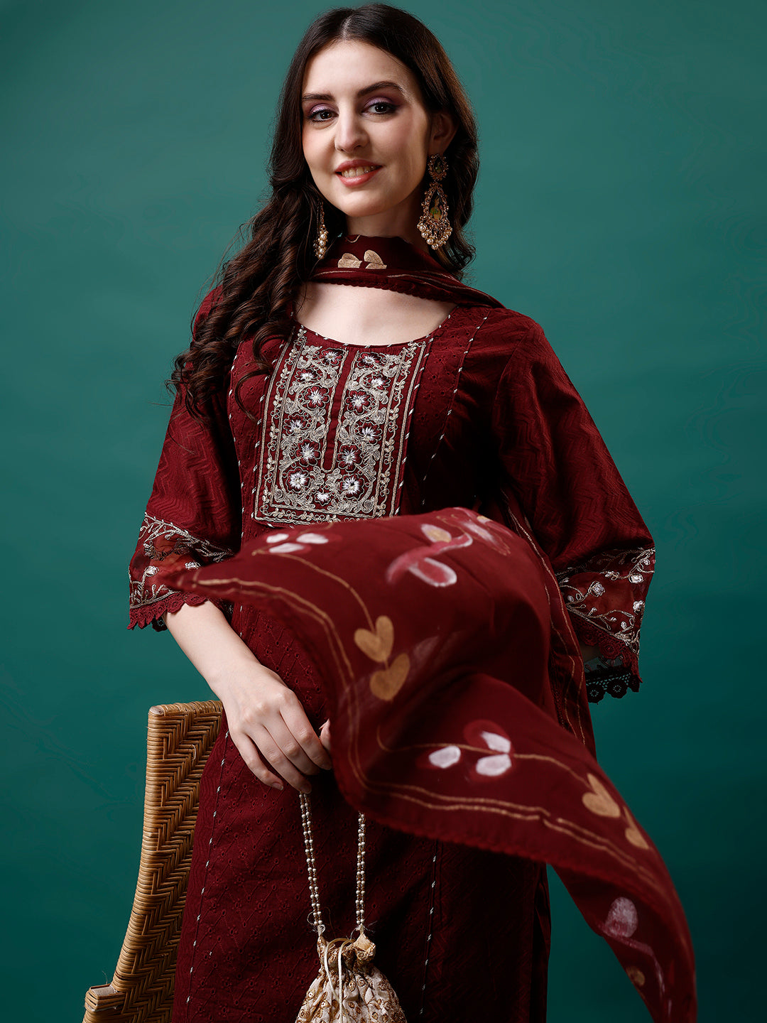Embroidered Kurta With Pant & Embroidered Printed Dupatta, Multicolor - Hiral Fashion | Grocsy
