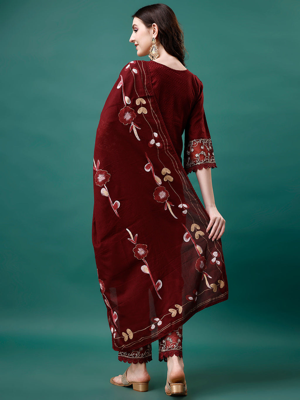 Embroidered Kurta With Pant & Embroidered Printed Dupatta, Multicolor - Hiral Fashion | Grocsy