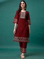 Embroidered Kurta With Pant & Embroidered Printed Dupatta, Multicolor - Hiral Fashion | Grocsy