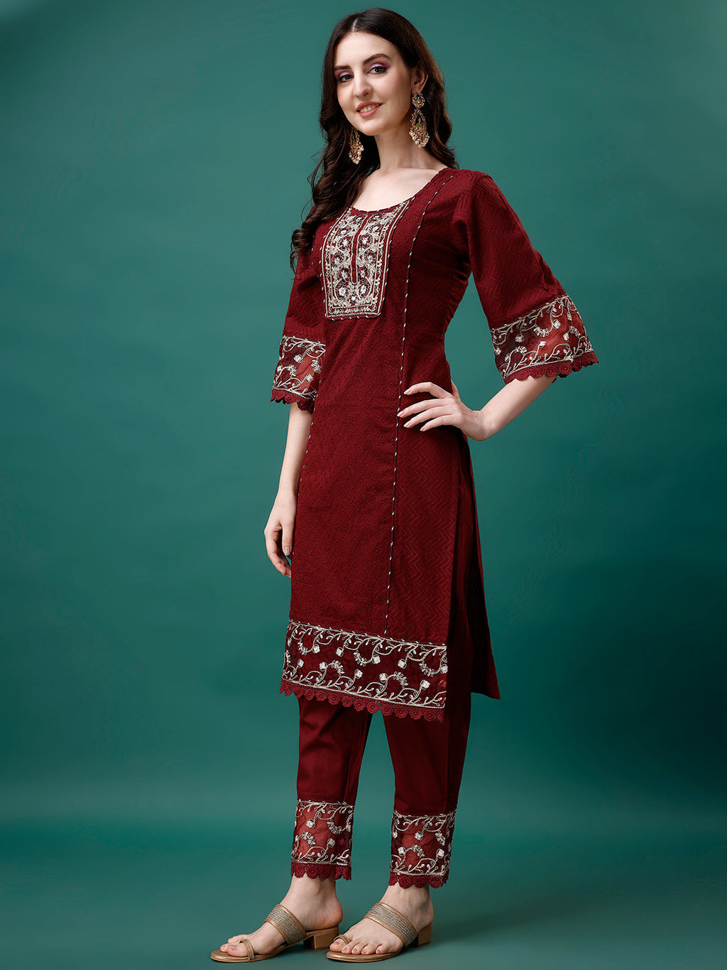 Embroidered Kurta With Pant & Embroidered Printed Dupatta, Multicolor - Hiral Fashion | Grocsy