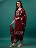 Embroidered Kurta With Pant & Embroidered Printed Dupatta, Multicolor - Hiral Fashion | Grocsy