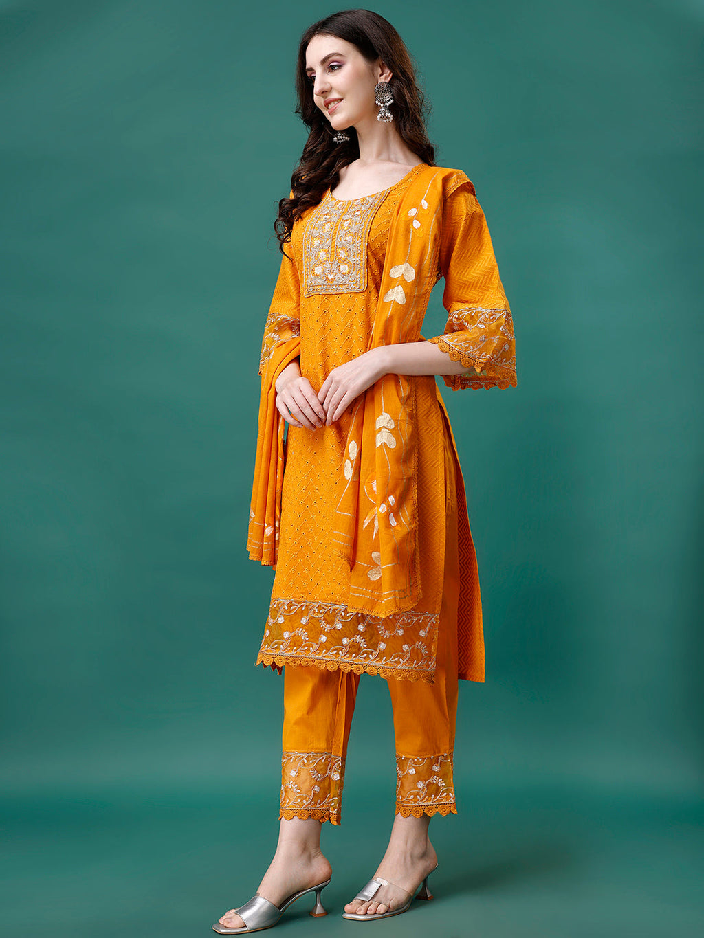 Embroidered Kurta With Pant & Embroidered Printed Dupatta, Multicolor - Hiral Fashion | Grocsy