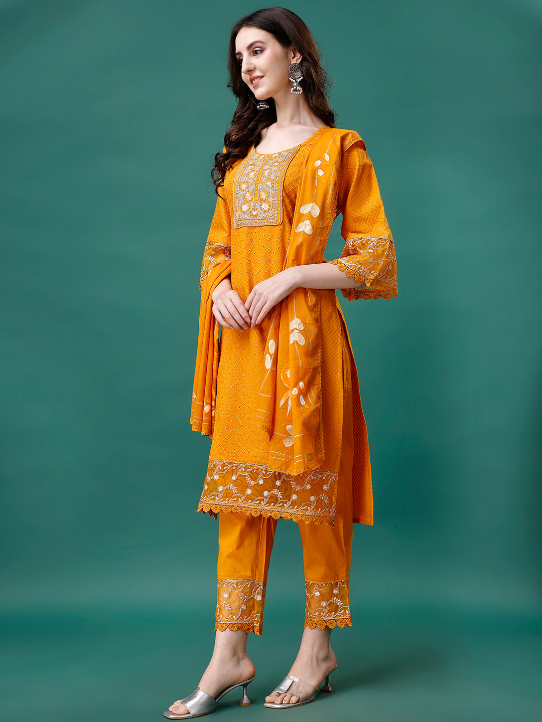 Embroidered Kurta With Pant & Embroidered Printed Dupatta, Multicolor - Hiral Fashion | Grocsy