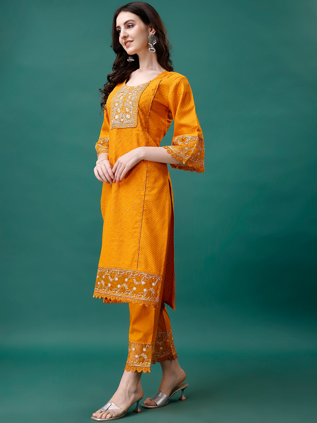 Embroidered Kurta With Pant & Embroidered Printed Dupatta, Multicolor - Hiral Fashion | Grocsy