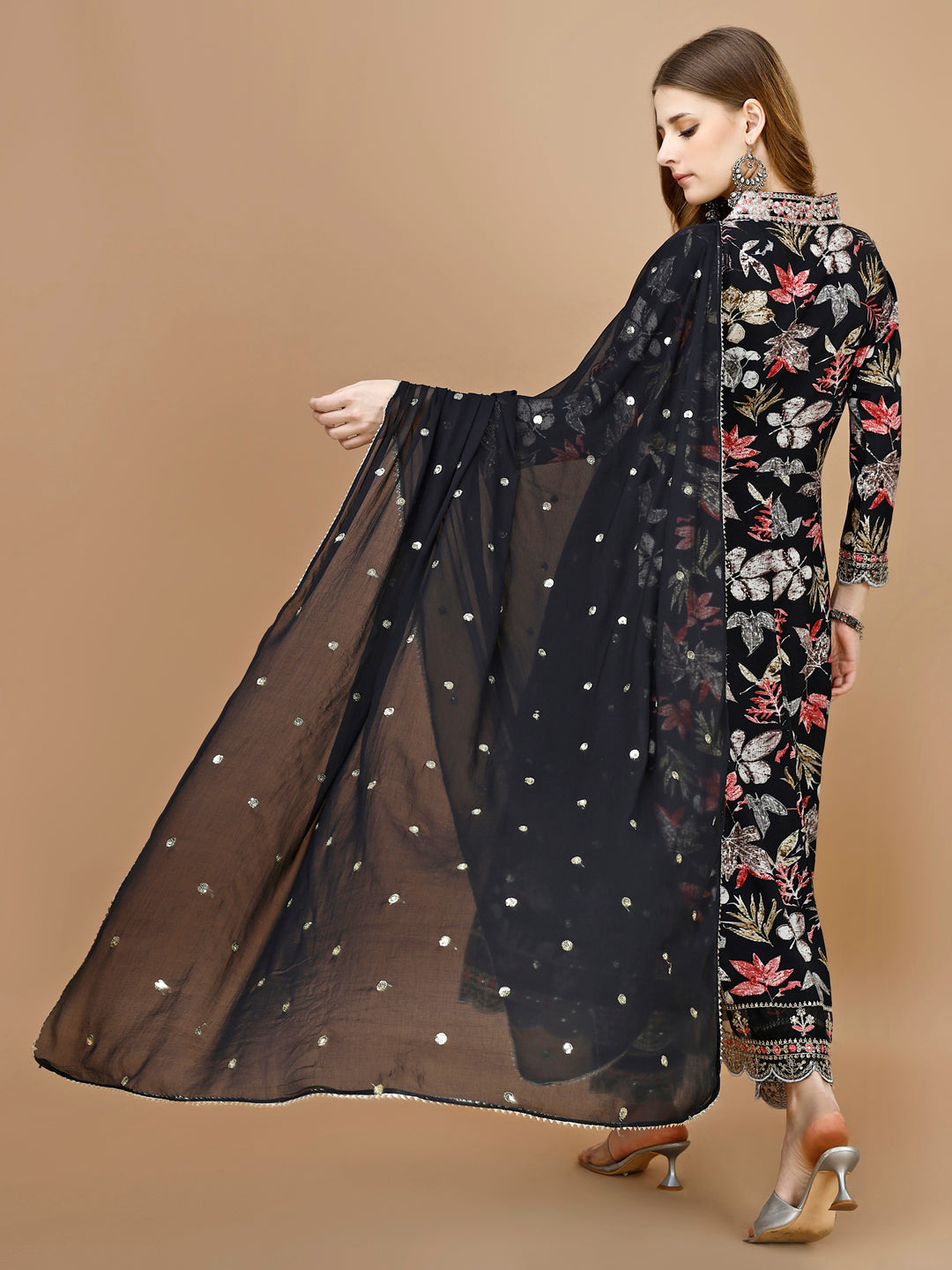 Floral Printed & Embroidered Anarkali Kurta With Embroidered Pant & Dupatta Premium Luxury, Multicolor - Hiral Fashion | Grocsy