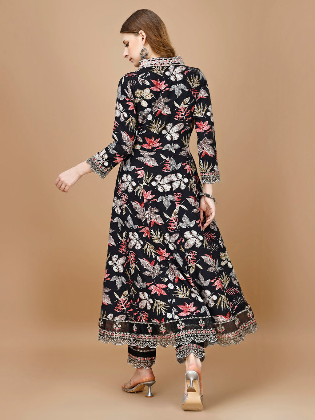 Floral Printed & Embroidered Anarkali Kurta With Embroidered Pant & Dupatta Premium Luxury, Multicolor - Hiral Fashion | Grocsy