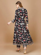 Floral Printed & Embroidered Anarkali Kurta With Embroidered Pant & Dupatta Premium Luxury, Multicolor - Hiral Fashion | Grocsy