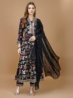 Floral Printed & Embroidered Anarkali Kurta With Embroidered Pant & Dupatta Premium Luxury, Multicolor - Hiral Fashion | Grocsy
