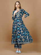 Floral Printed & Embroidered Anarkali Kurta With Embroidered Pant & Dupatta Premium Luxury, Multicolor - Hiral Fashion | Grocsy