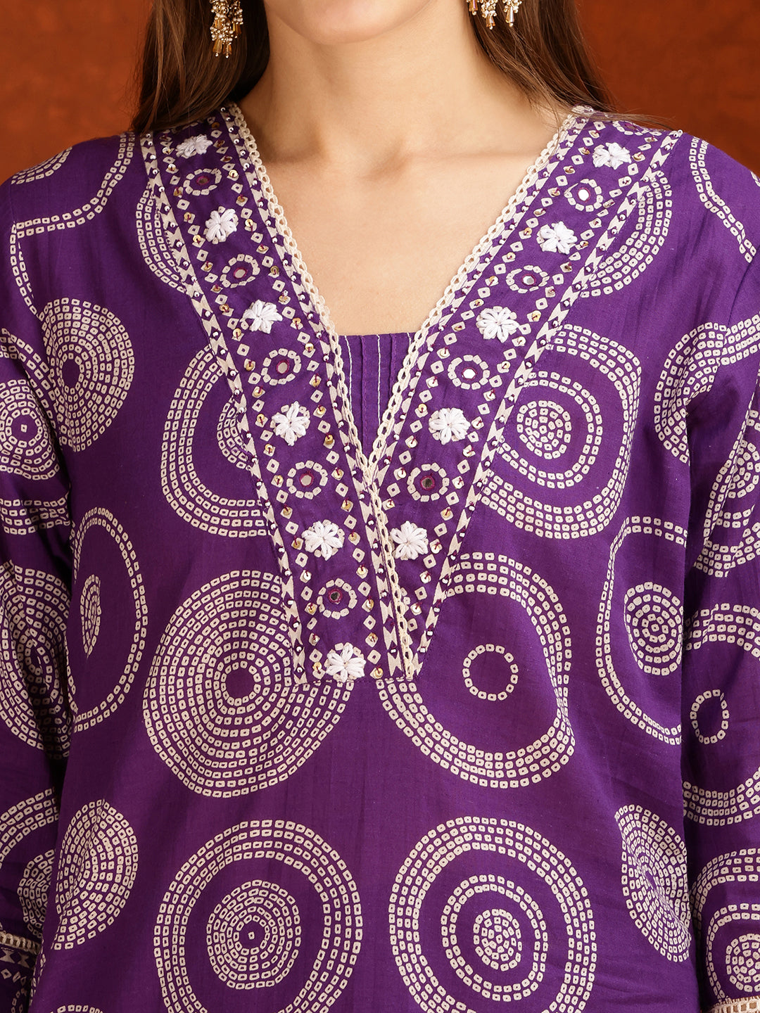 Embroidered & Printed Cotton Kurta With Pant And Dupatta, Purple - Hiral Fashion | Grocsy