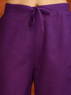 Embroidered & Printed Cotton Kurta With Pant And Dupatta, Purple - Hiral Fashion | Grocsy