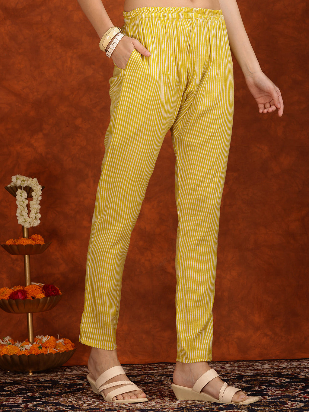 Embroidered & Printed Cotton Kurta With Pant And Dupatta, Yellow - Hiral Fashion | Grocsy