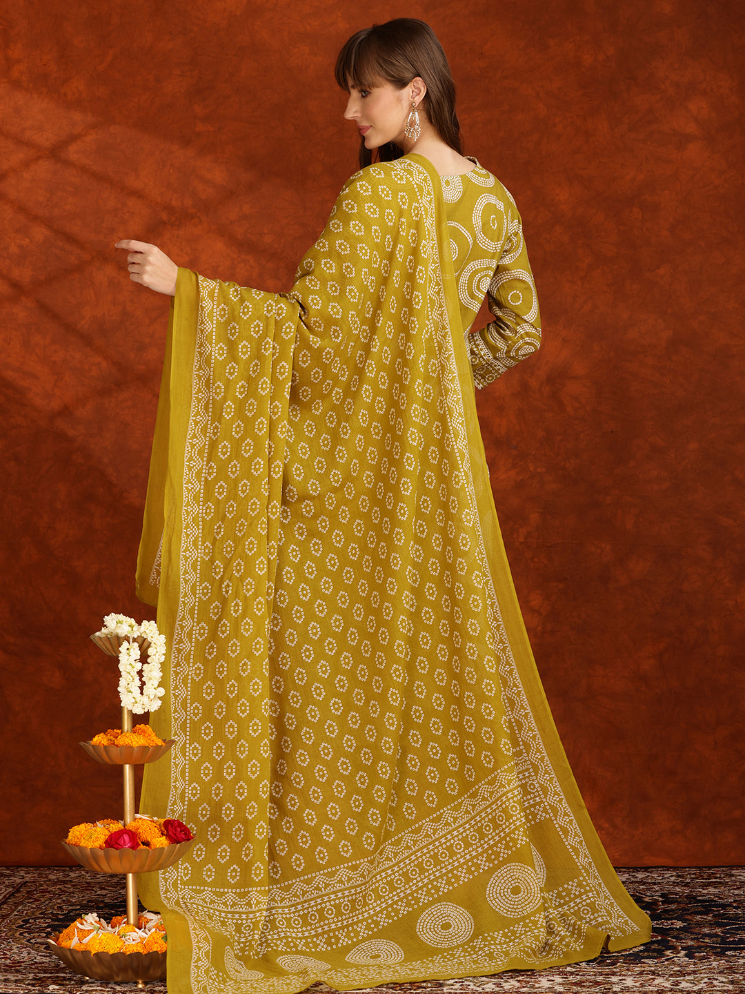 Embroidered & Printed Cotton Kurta With Pant And Dupatta, Yellow - Hiral Fashion | Grocsy