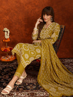 Embroidered & Printed Cotton Kurta With Pant And Dupatta, Yellow - Hiral Fashion | Grocsy