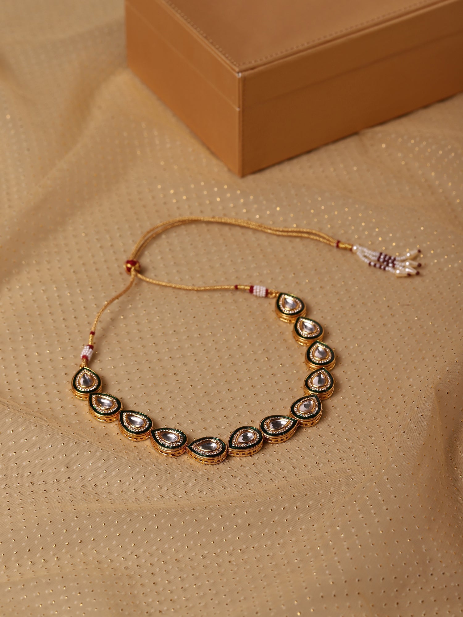 Green White Brass Gold-Polished Necklace - Ruby Raang | Grocsy