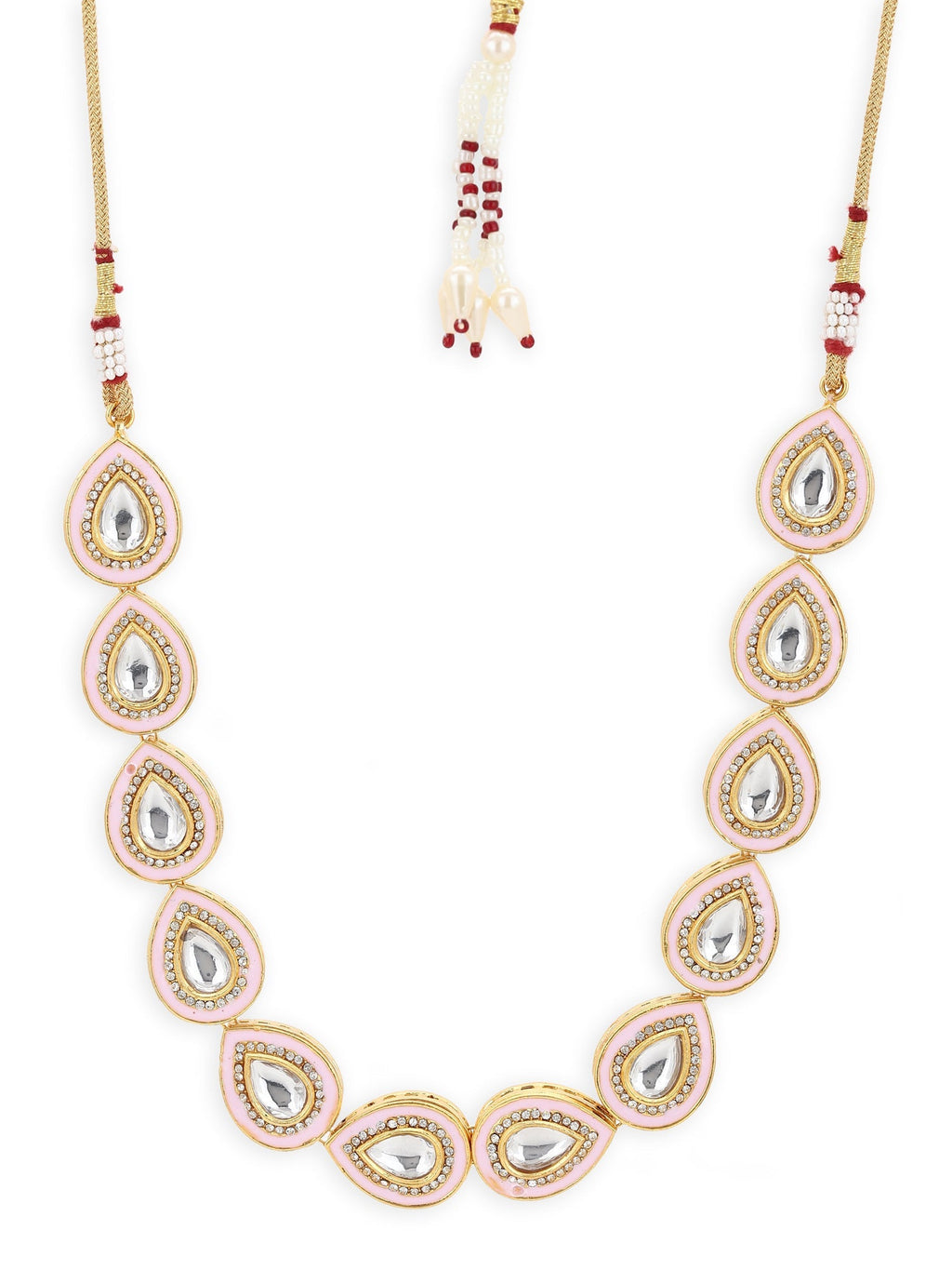 Pink Brass Gold-Polished Kundan Necklace - Ruby Raang | Grocsy