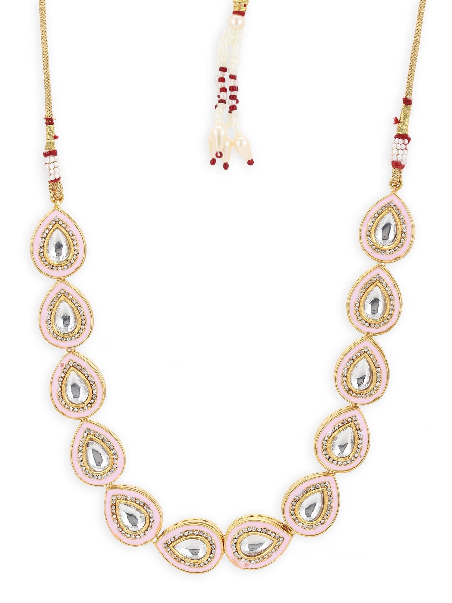 Pink Brass Gold-Polished Kundan Necklace - Ruby Raang | Grocsy