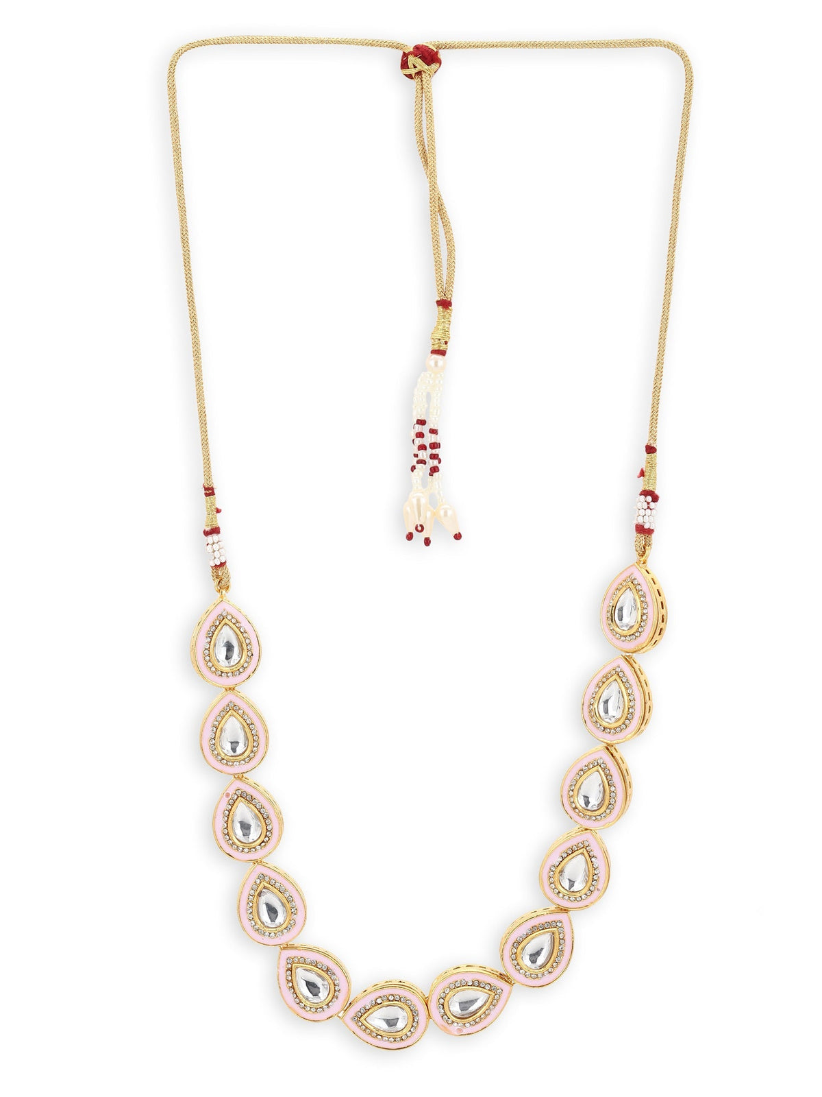 Pink Brass Gold-Polished Kundan Necklace - Ruby Raang | Grocsy